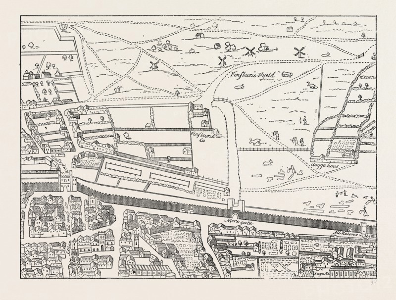 CRIPPLEGATE AND NEIGHBOURHOOD,map, London, UK, 19th century engraving