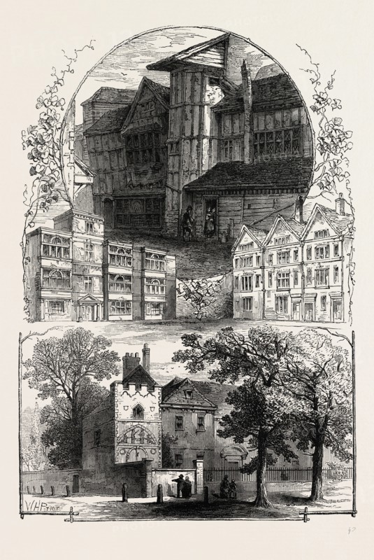 Whittington's House, Grub street 1811, General Monk's House, Bloomfield's House 1823,remains of Aldgate, Bethnal Green, 1800, London, UK, 19th century engraving