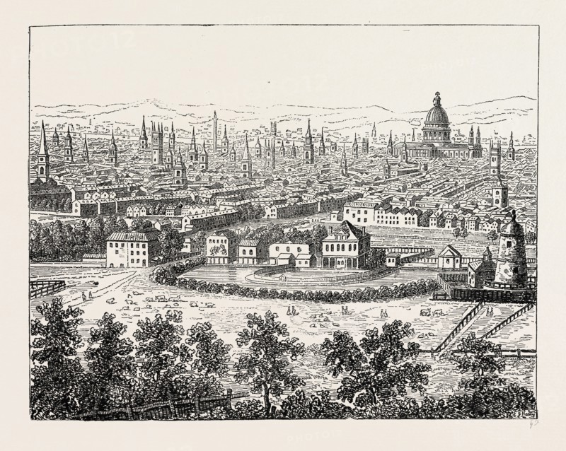 LONDON FROM ISLINGTON, 1753, London, UK, 19th century engraving