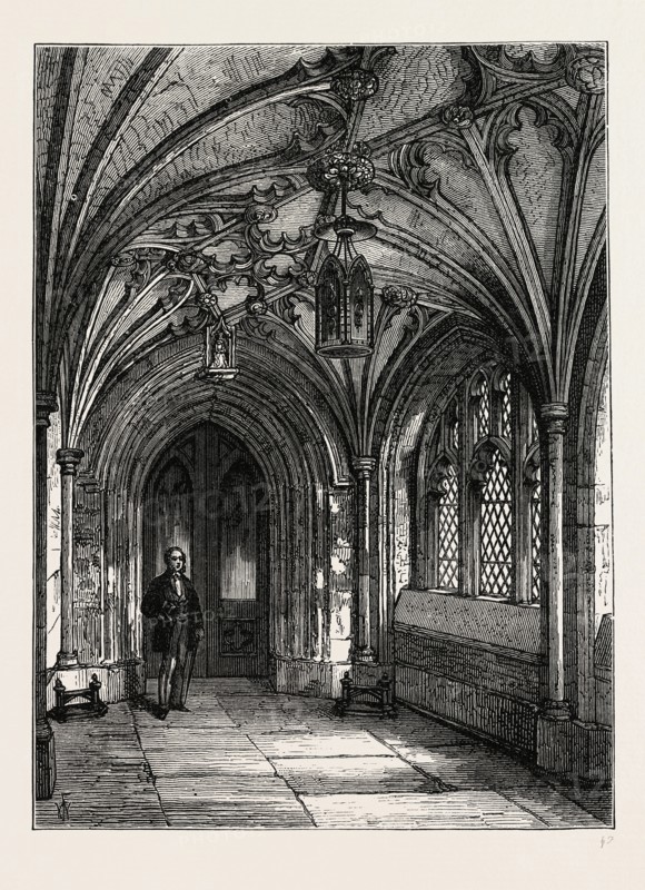PORCH OF ST. SEPULCHRE'S CHURCH. London, UK, 19th century engraving