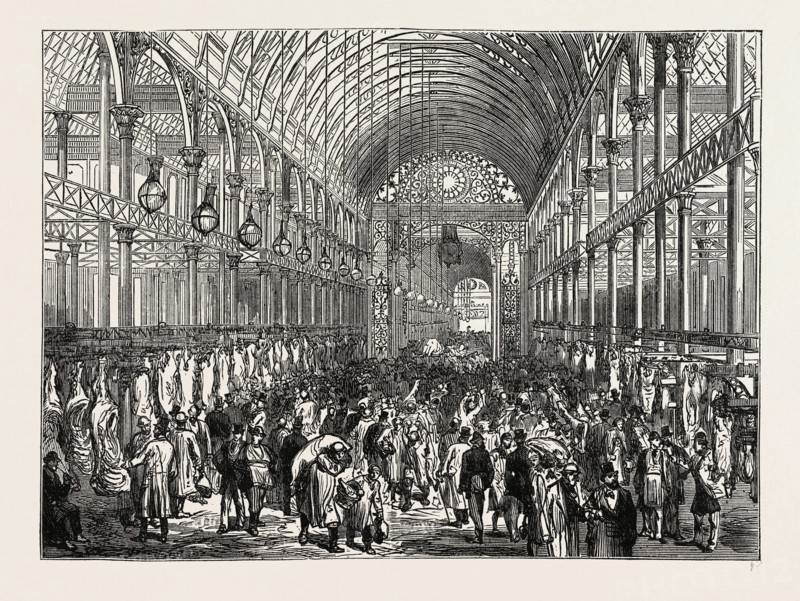 THE METROPOLITAN MEAT MARKET. London, UK, 19th century engraving