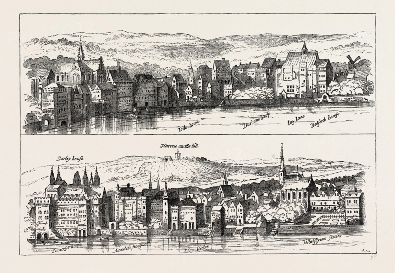 THE STRAND 714.0M THE THAMES, SIXTEENTH CENTURY. London, UK, 19th century engraving