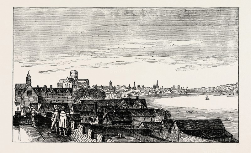 LONDON, FROM THE TOP OF ARUNDEL HOUSE. London, UK, 19th century engraving