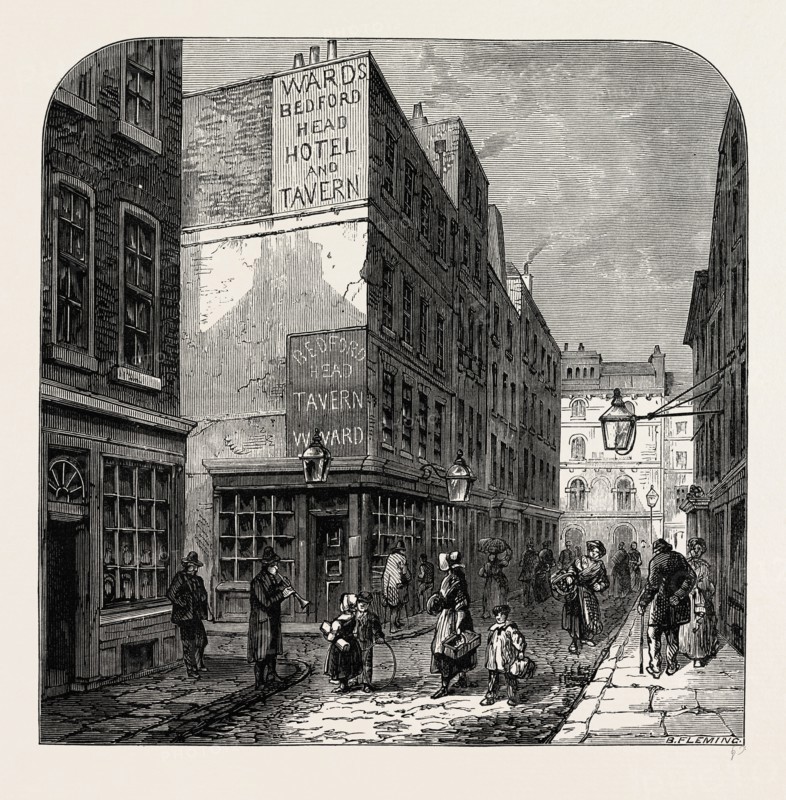 THE OLD BEDFORD HEAD. London, UK, 19th century engraving
