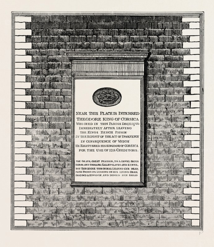 KING THEODORE'S MONUMENT. London, UK, 19th century engraving