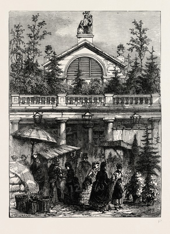 ENTRANCE TO COVENT GARDEN MARKET. London, UK, 19th century engraving