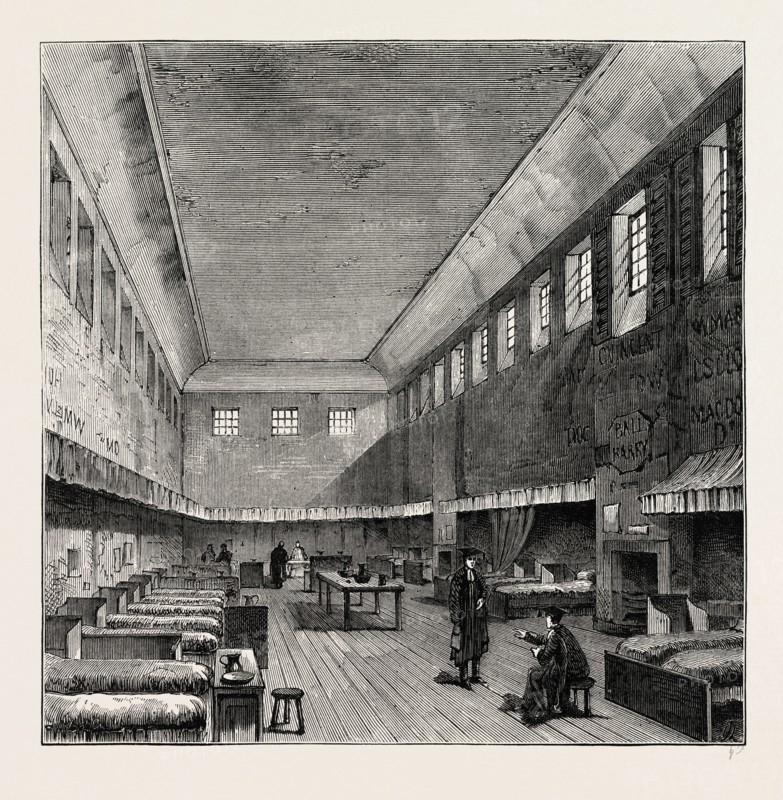 THE OLD DORMITORY IN 1840, Westminster School,  London, UK, 19th century engraving