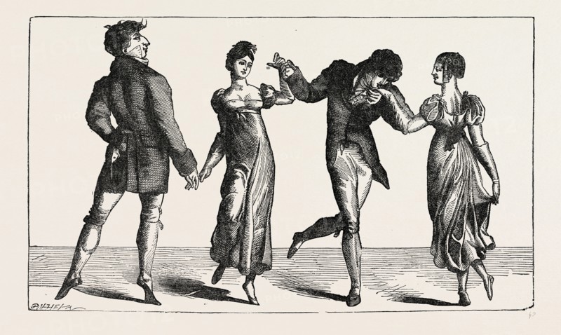 The first quadrille danced at Almack's,  London, UK, 19th century engraving