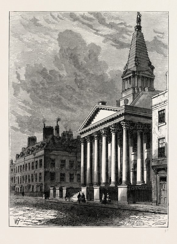 ST. GEORGE'S CHURCH, BLOOMSBURY, London, UK, 19th century engraving