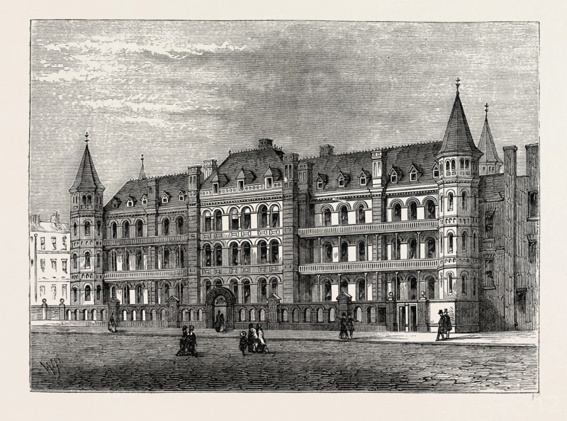 HOSPITAL FOR SICK CHILDREN, GREAT ORMOND STREET. London, UK, 19th century engraving