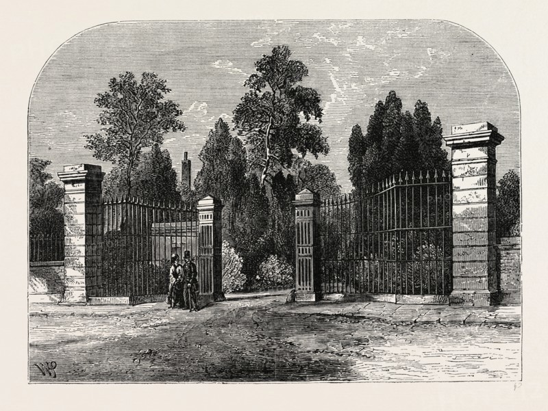ENTRANCE TO BROMPTON CEMETERY. London, UK, 19th century engraving