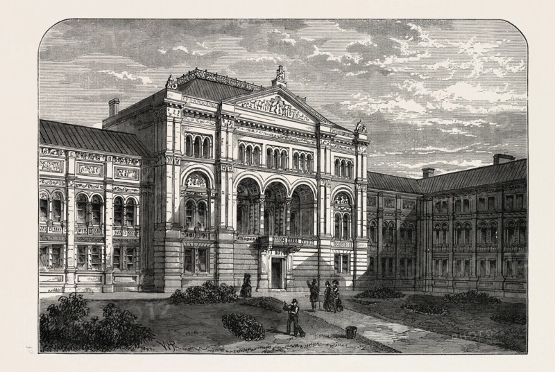 The court of the South Kensington Museum, London, UK, 19th century engraving