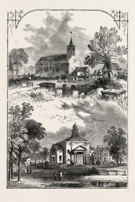 PADDINGTON CHURCH: 1750 AND 1805, London, UK, 19th century engraving
