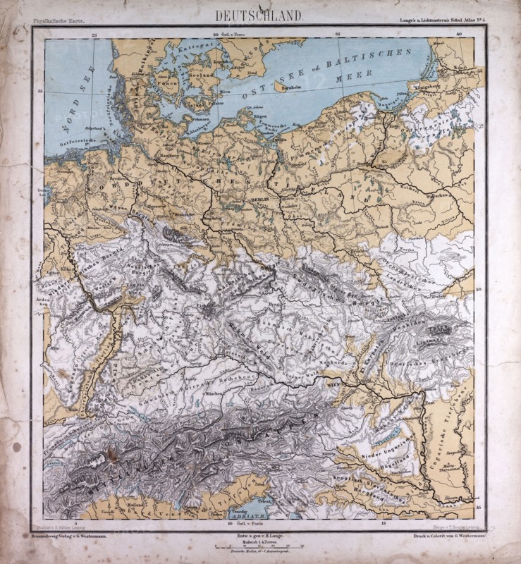 Germany, atlas by Th. von Liechtenstern and Henry Lange, antique map 1869