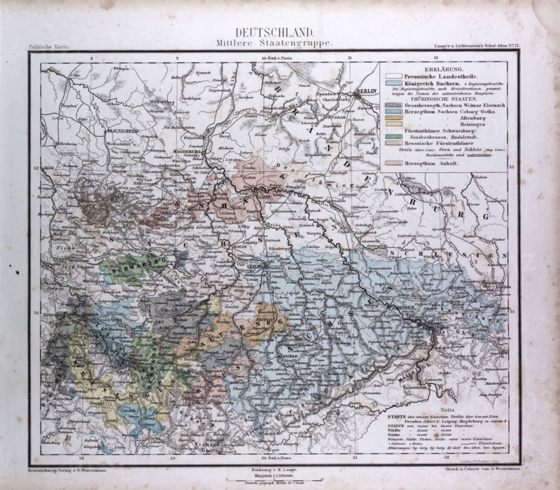 Germany, Deutschland, atlas by Th. von Liechtenstern and Henry Lange, antique map 1869