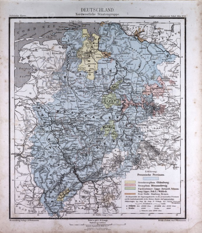 Germany, atlas by Th. von Liechtenstern and Henry Lange, antique map 1869