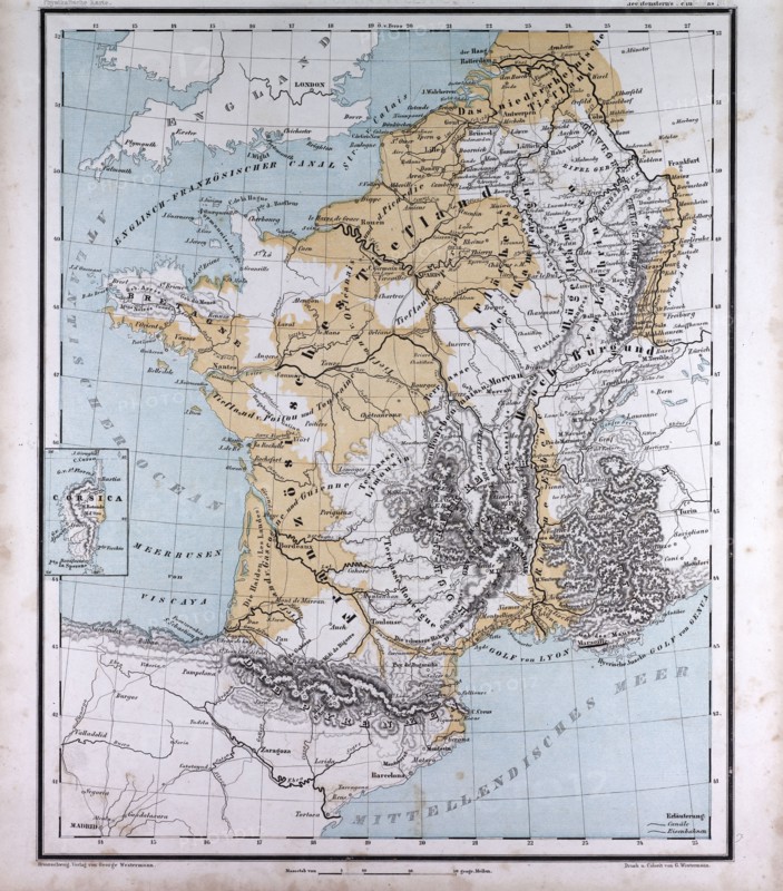 Europe, France, Belgium, The Netherlands, atlas by Th. von Liechtenstern and Henry Lange, antique map 1869