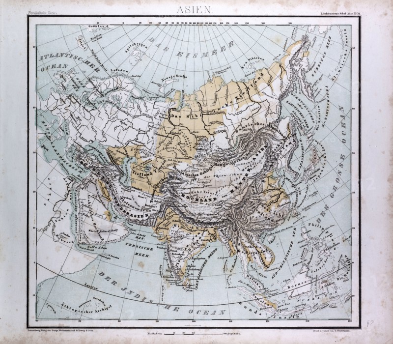 Asia Map, atlas by Th. von Liechtenstern and Henry Lange, antique map 1869