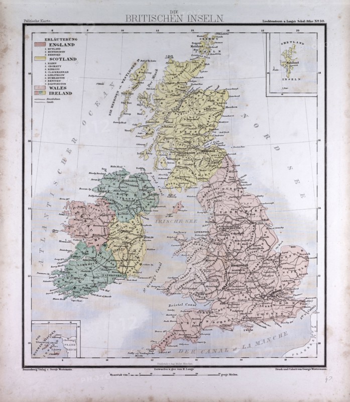 Great Britain and Ireland, atlas by Th. von Liechtenstern and Henry Lange, antique map 1869