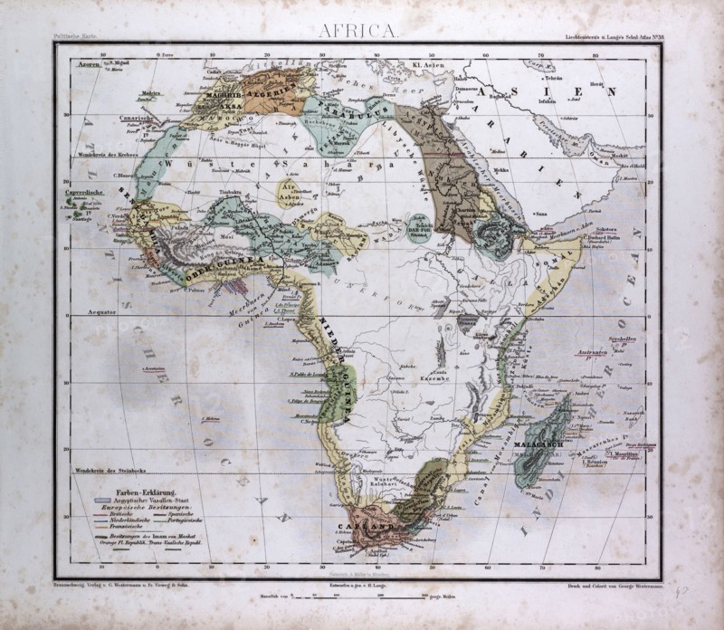 Africa Map, atlas by Th. von Liechtenstern and Henry Lange, antique map 1869
