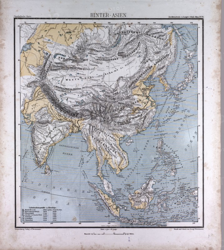 Asia, atlas by Th. von Liechtenstern and Henry Lange, antique map 1869