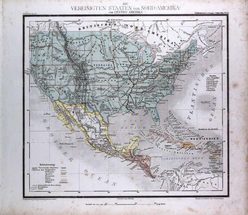 North American and Central America, atlas by Th. von Liechtenstern and Henry Lange, antique map 1869