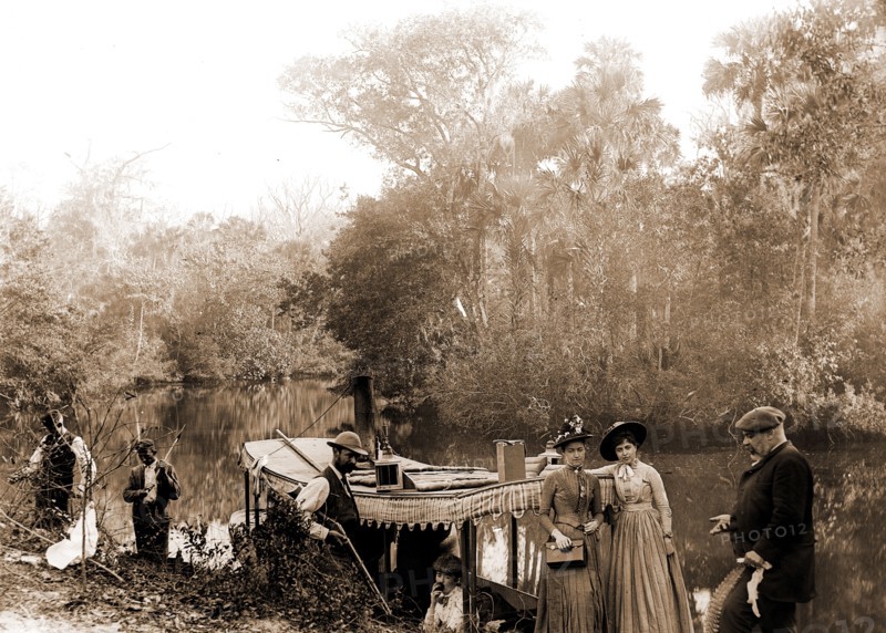 On the Tomoka, Jackson, William Henry, 1843-1942, Tourist trade, Rivers, Alligator hunting, United States, Florida, Tomoka River, 1880