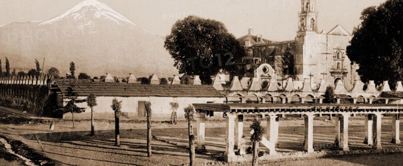 Mexico, Popocatapetl sic from plaza, Amecameca, Jackson, William Henry, 1843-1942, Volcanoes, Plazas, Mexico, Popocatepetl, Mexico, Amecameca de Juarez, 1884