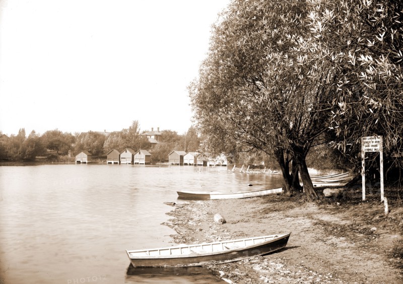 Lake Orion, Mich, Orion Camp Ground Assembly, Lakes & ponds, Canoes, Tourist camps & hostels, United States, Michigan, Orion, Lake, 1890