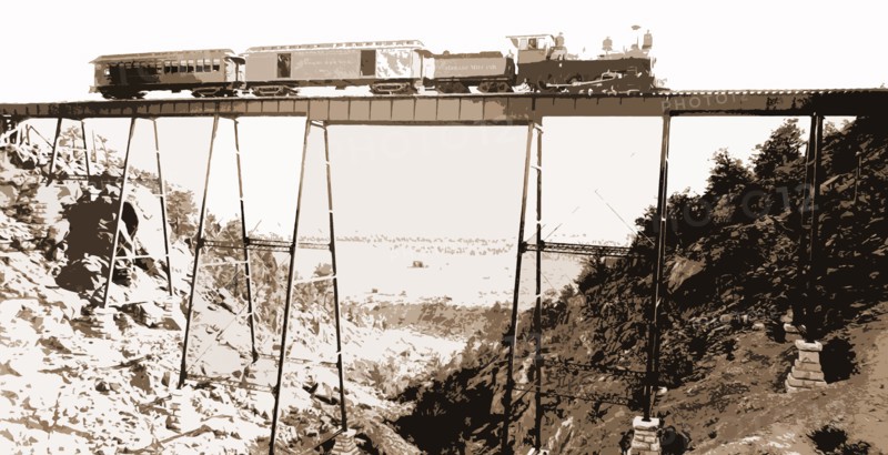High bridge near Buena Vista, Jackson, William Henry, 1843-1942, Railroad bridges, Railroads, Canyons, United States, Colorado, Buena Vista, 1880