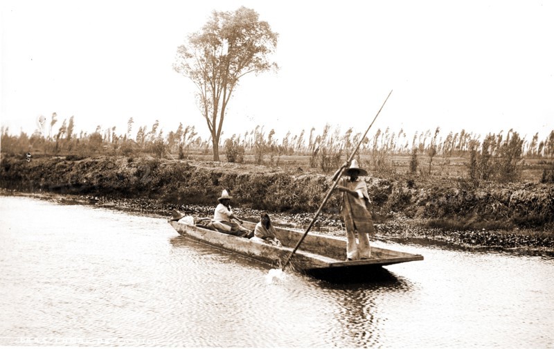 Canal de la Viga, Jackson, William Henry, 1843-1942, Canals, Flatboats, Mexico, Viga Canal, 1880