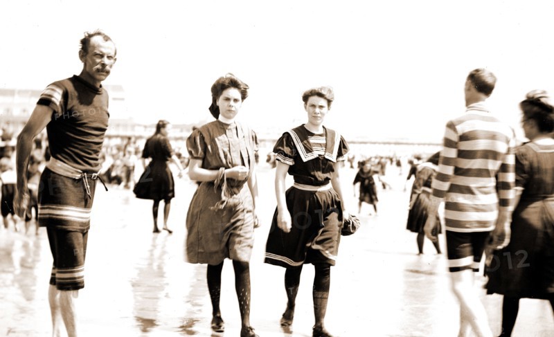 A Life saver on the lookout, Beaches, Bathing suits, Lifesaving, United States, New Jersey, Atlantic City, 1880