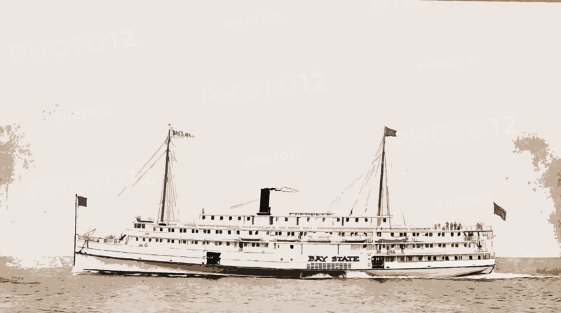 Steamer Bay State, Stebbins, Nathaniel Livermore, 1847-, Bay State (Side wheeler), Side wheelers, 1900