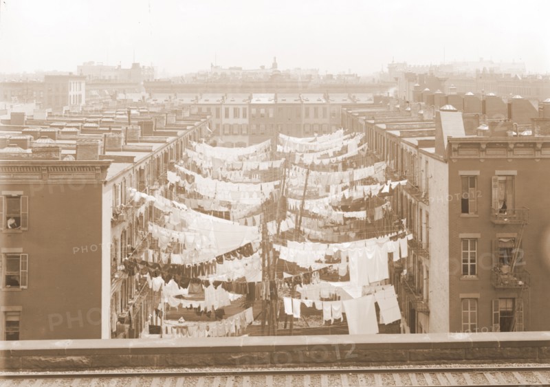 Yard of a tenement at Park Ave. Avenue and 107th St, New York, Laundry, Tenement houses, United States, New York (State), New York, 1900