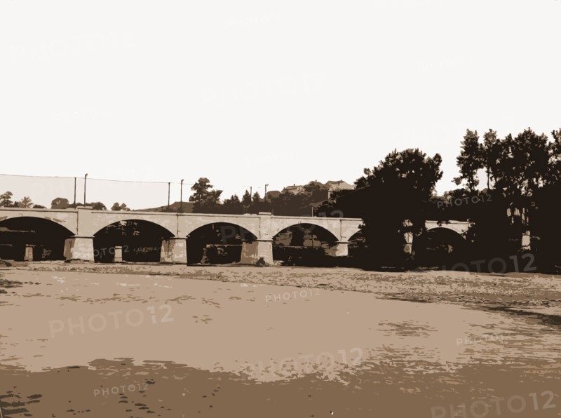 Railroad bridge and arched bridge over river, Bridges, Railroad bridges, Rivers, 1905