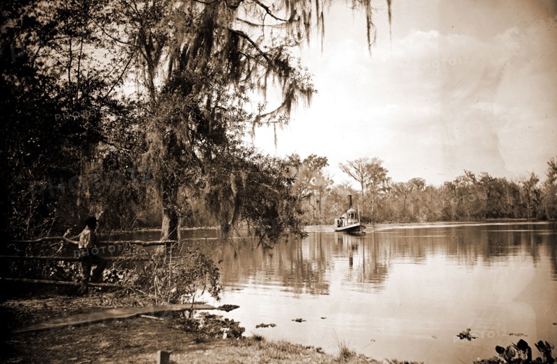 Monroe Landing, Rice Creek, Jackson, William Henry, 1843-1942, Rivers, Waterfronts, Spanish moss, United States, Florida, Rice Creek, 1880