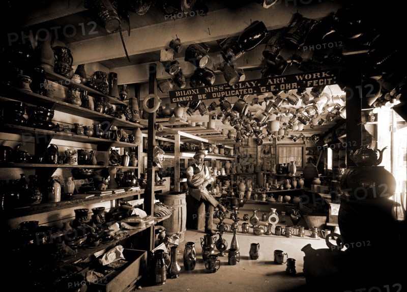 Interior of the pottery, Biloxi, Miss, Ohr, George E,, 1857-1918, Potteries, Interiors, United States, Mississippi, Biloxi, 1901