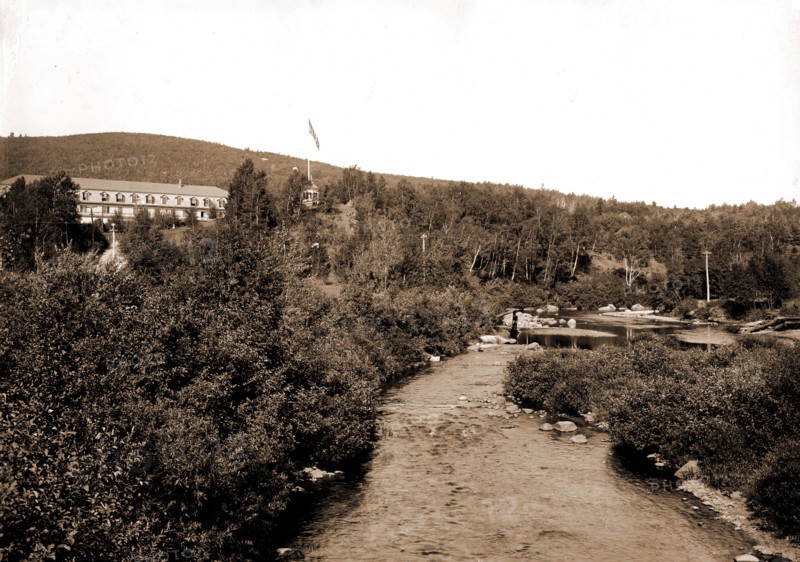 Ammonoosuc River and Twin Mountain House, White Mountains, Twin Mountain House (Twin Mountain, N.H.), Hotels, Rivers, Mountains, United States, New Hampshire, White Mountains, United States, New Hampshire, Ammonoosuc River, United States, New Hampshire, Twin Mountain, 1901