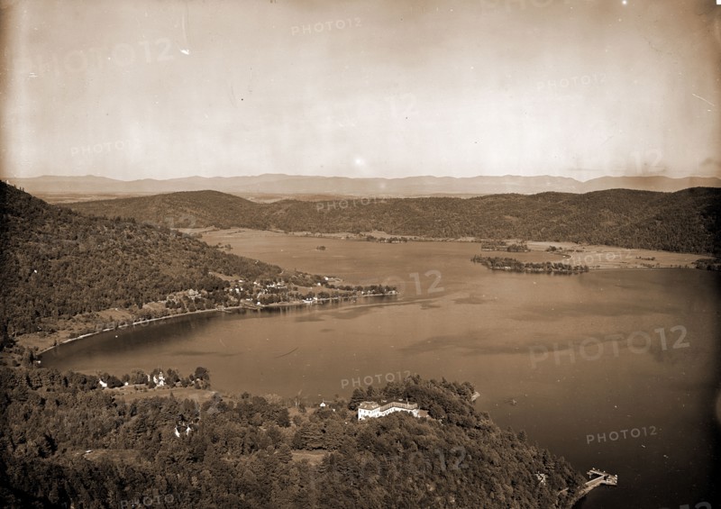 Foot of lake from Rogers' Rock heights, Lake George, Lakes & ponds, Mountains, United States, New York (State), George, Lake, United States, New York (State), Adirondack Mountains, 1904