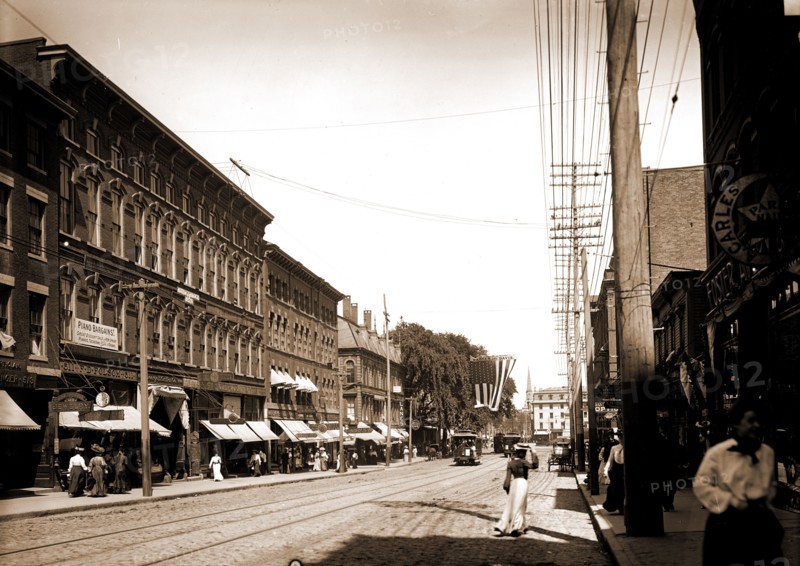 Congress Street toward Monument Square, Portland, Me, Streets, Commercial facilities, United States, Maine, Portland, 1904