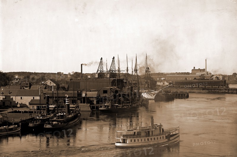 Coal wharves, Portsmouth, N.H, Piers & wharves, Harbors, Coal, United States, New Hampshire, Portsmouth, 1907
