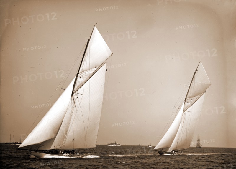 America's Cup Races, 10-3-01, Columbia and Shamrock II before the start, Columbia (Sloop), Shamrock II (Yacht), America's Cup races, Yachts, Regattas, 1901