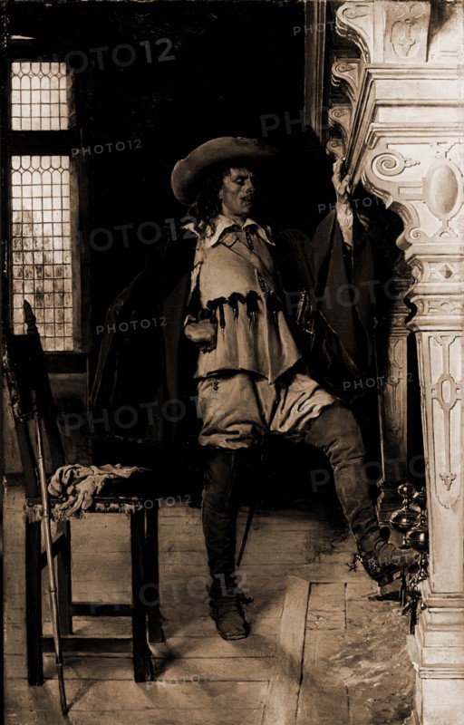 Cavalier waiting an audience, Meissonier, Jean Louis Ernest, 1815-1891, Interiors, Nobility, Soldiers, 1900