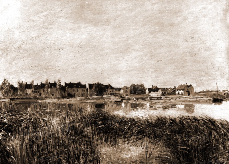 Village on shore of the Marne, Sisley, Alfred, 1839-1899, Waterfronts, France, Marne River, 1900