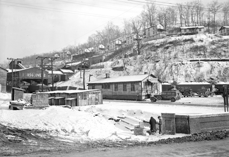 Scott's Run, West Virginia. Pursglove No. 2 - Scene taken from main highway shows company store and typical hillside camp, March 1937, Lewis Hine, 1874 - 1940, was an American photographer, who used his camera as a tool for social reform. US,USA