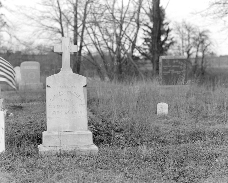 Mt. Holyoke, Massachusetts - Scenes. Saint Brigid's Cemetary - French and Polish graves, 1936, Lewis Hine, 1874 - 1940, was an American photographer, who used his camera as a tool for social reform. US,USA