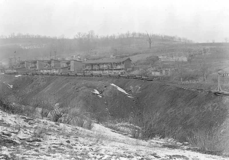 Scott's Run, West Virginia. Chaplin Hill - This scene is typical of many camps built near the mine. In the background can be seen several of the government sanitary privies. These houses are multiple dwellings which accomodate several families. It is one of the few camps on Scott's Run which affords space for hogs and garden, 1936, Lewis Hine, 1874 - 1940, was an American photographer, who used his camera as a tool for social reform. US,USA
