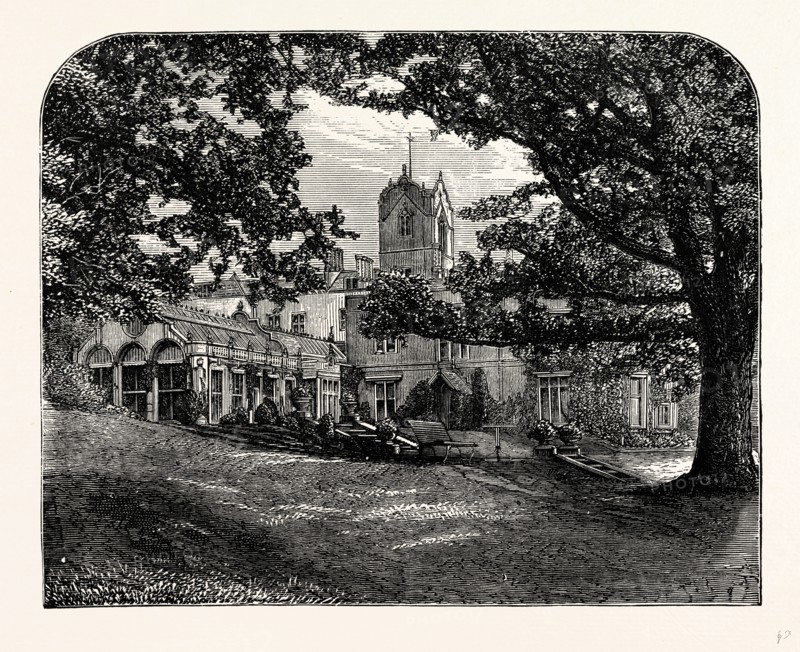 The Mansion and Conservatory, from The Grounds, UK, England, engraving 1870s, Britain