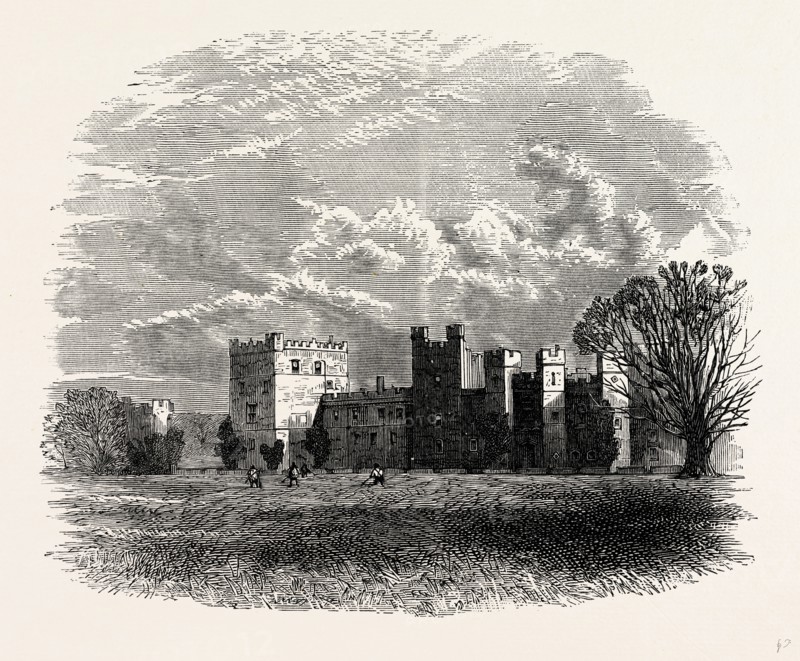Raby Castle, from the West, UK, England, engraving 1870s, Britain
