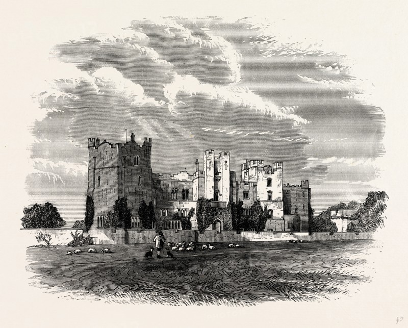 East Side of Raby Castle, UK, England, engraving 1870s, Britain